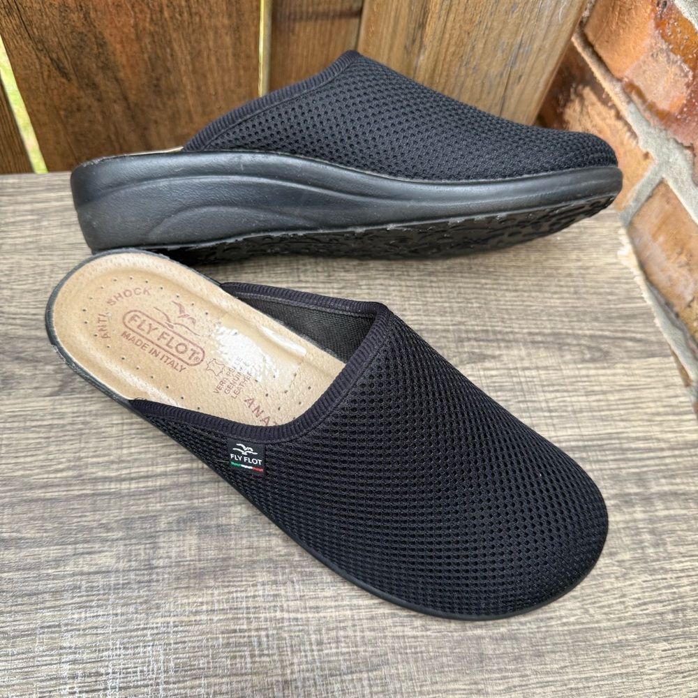 Fly Flot Italian Knit Women's Black Mesh Slip-On Mules Clogs Slipper Shoe Size 9 - Picture 8 of 11